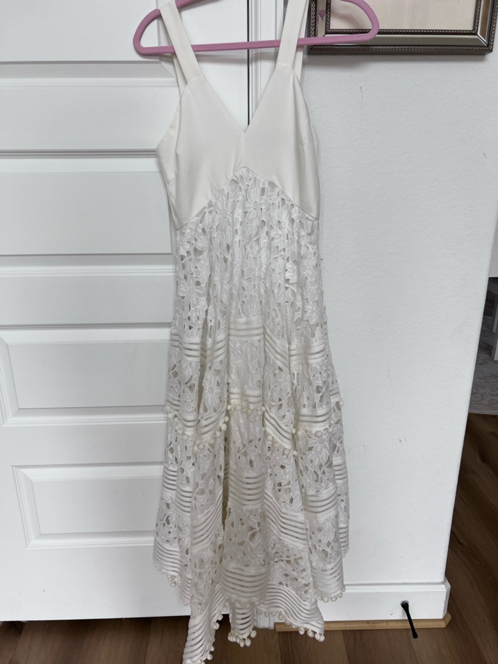 White Eyelet dress with Pom Trim